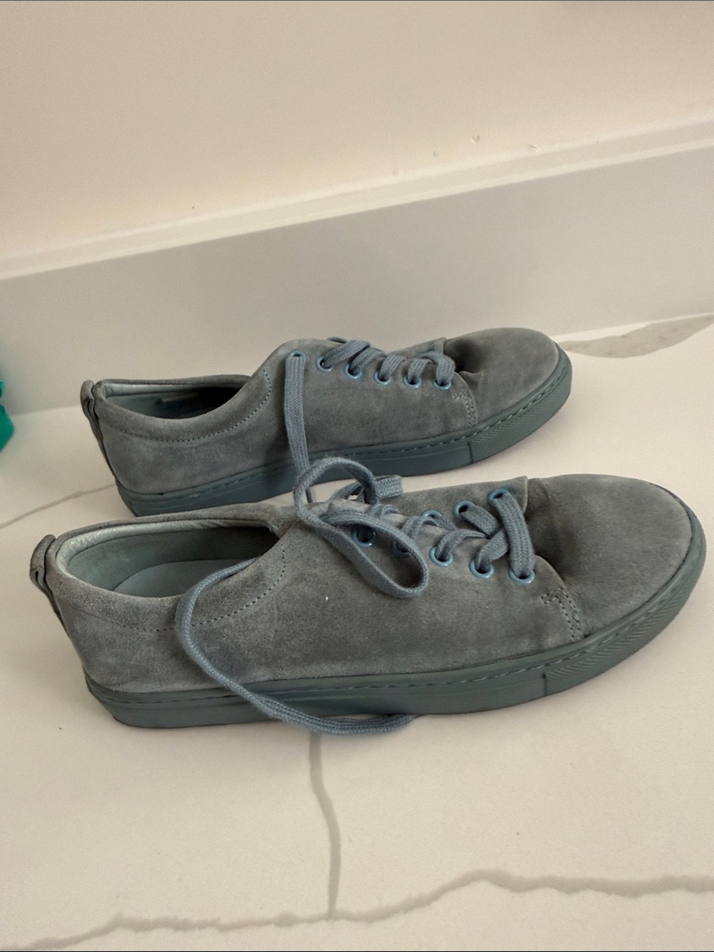Sandro Women's Casual Suede Lace-Up Sneakers in Dusty Blue - Picture 7 of 7